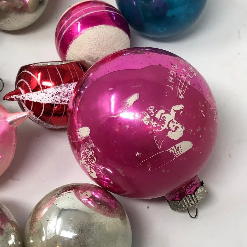 Vintage Mercury Glass Christmas Ornaments Lot of 17 Reflector UFO Teardrop